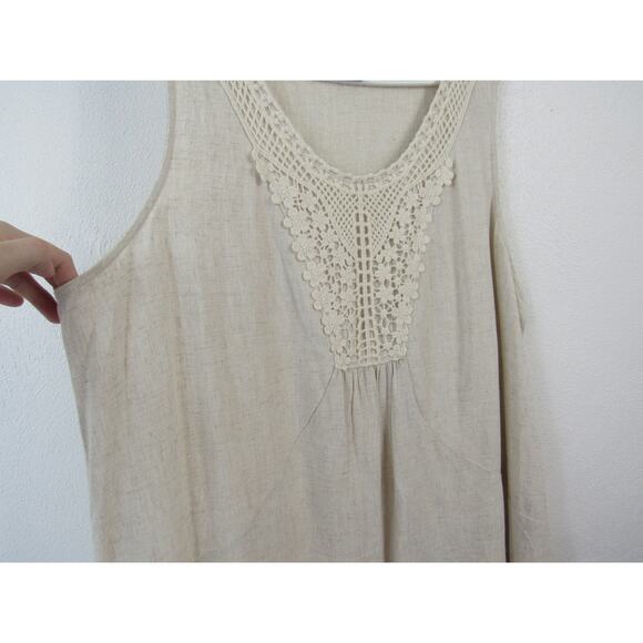 Cal Style XL Linen Blend Crochet Scooop Neck Tank Top Cream Oatmeal Bohemian - Picture 4 of 6